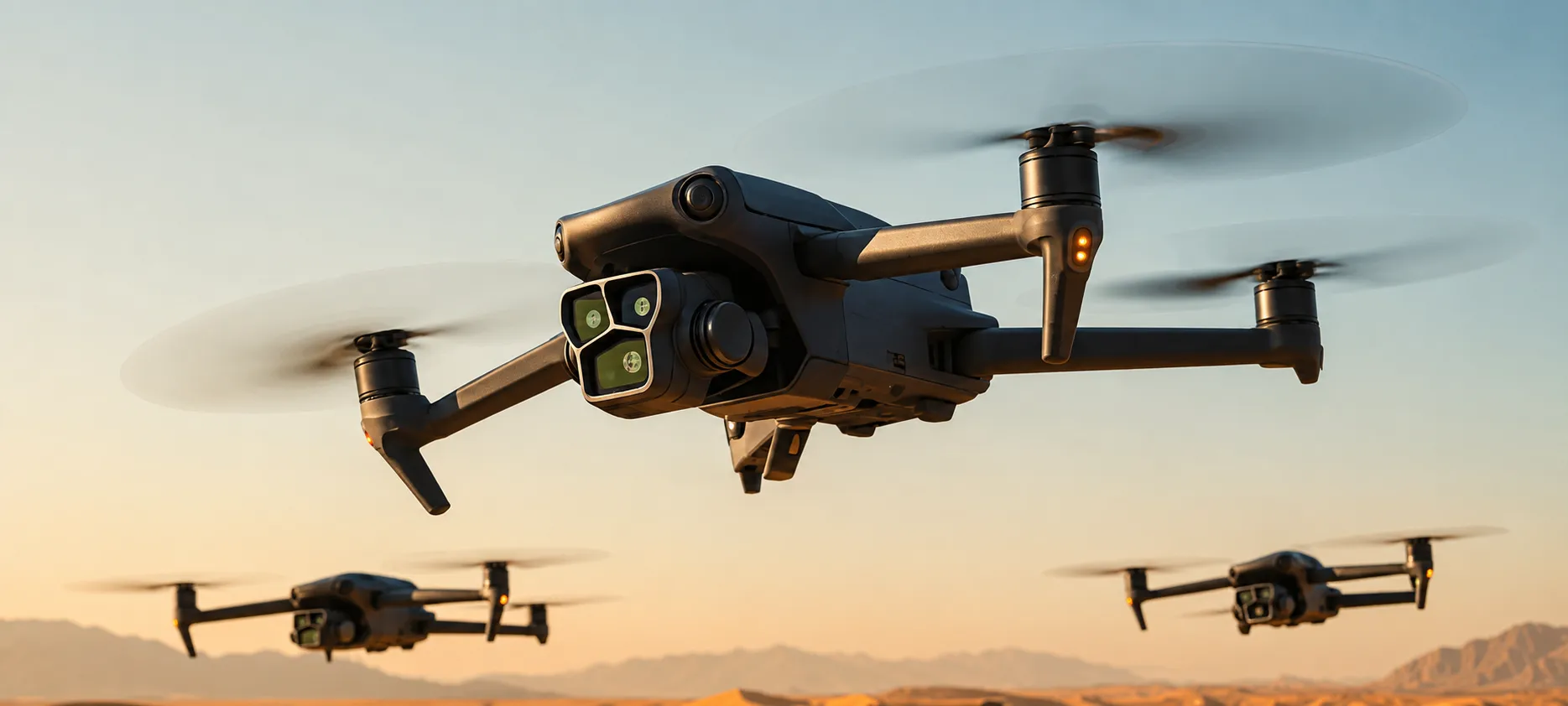 Multiple tactical drones in flight